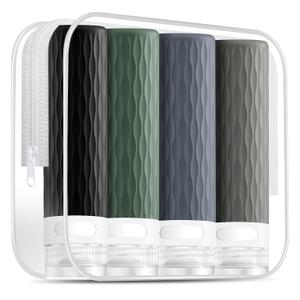 Travel Bottles for Toiletries, TSA Approved 3.4oz Travel Size Containers, BPA Free Leak Proof Silicone Traveling Bottles, Refillable Travel Essentials Kits for Shampoo Conditioner(4 Pack)-A