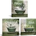 Nachic Wall Green Bathroom Picture Wall Decor Relax Soak Unwind Signs Poster Canvas Print Art Botanical Leaf Artwok Framed Washroom Toilet Decoration Ready to Hang 12X12inchx3pcs