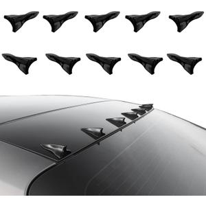 RGOAANC 10PCS Universal Car Carbon Fiber Black Shark Fin Diffuser Set, ABS Material, Upper Position, Reduces Wind Resistance and Noise