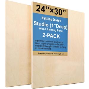 Falling in Art Unfinished Birch Wood Panels Kit for Painting, Wooden Canvas 2 Pack of 24x30 Studio 1 Deep, Cradle Boards for Pouring, Art, Crafts, Burning and More