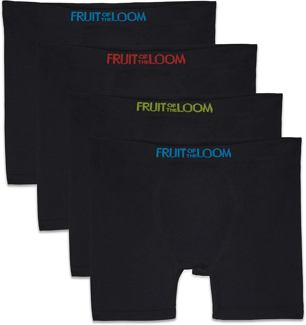 Fruit of the Loom Boys' Seamless Comfort Boxer Brief Underwear, black (4 Pack) Medium