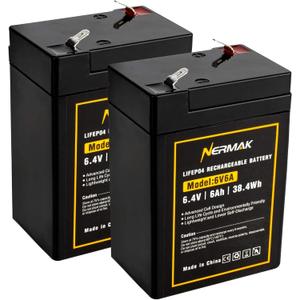 6V 6Ah Lithium LiFePO4 Battery 2 Pack, 2000+ Cycles Rechargeable Lithium Iron Phosphate Battery for Emergency Light, Game Feeder, Kids Ride On Car and More with BMS (F1 Terminals)