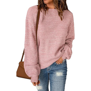 Sucolan Oversized Sweaters for Women Heathered Long Sleeve Crew Neck Pullover Knit Sweater Casual Fall Tops 2025 Fashion XS, Light Rose Pink