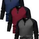 PureChapter 3 Pack Boys Long Sleeve Athletic Shirts Color Blocked Casual Baseball Shirts for Boys (7-8 Years)