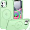 Goodon Magnetic for iPhone 11 Case with Screen Protector, Built-in Camera Kickstand,[Compatible with Magsafe] [Wireless Charging] Matte Protective Phone Cover 6.1" for Men, Women, Girls - Tea Green
