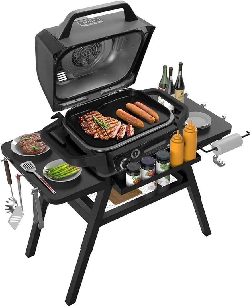 Grill Stand for Ninja Woodfire Outdoor Grills, Portable Adjustable Grill Cart Table for Ninja XSKUNSTAND OG700 OG800 OG900 OO101 Series & Stand for MO201 Artisan Pizza Oven Accessories with Shelves