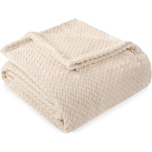 PAVILIA Soft Fleece Ivory Cream Throw Blanket for Couch, Lightweight Plush Warm Blankets for Bed, Fuzzy Cozy Flannel Blanket Throw for Sofa, Travel, Jacquard Pattern, Ivory/Cream, Twin, 60x80 inch