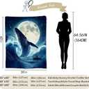 Whale and Moon Blanket, Soft Cozy Flannel Marine Throw Blanket for Adults Kids Men Women, Lightweight Warm Fuzzy Blankets for Couch, Bed, Travel & Home Decor 8060 in