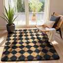 Ophanie Black & Beige Diamond Checkered Rugs for Living Room Bedroom, Rhombus Fluffy Soft Cute Fuzzy Area Rug, Plush Shaggy Bedside Floor 4x6 Furry Carpet for Kids Baby Teen Dorm Home Decor Aesthetic