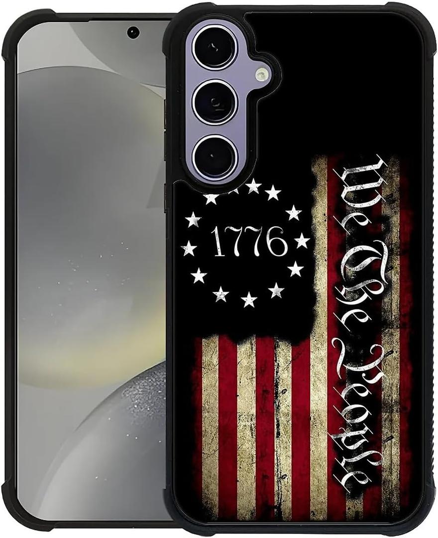Phone Case Compatible with Samsung Galaxy S24- Wireless Charging Compatible,HH American Classic Flag TPU Bumper and Hard PC Pattern Back Case