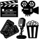 5 Pieces Media Room Decor Wooden Movie Reel Home Theater Decor Cinema Wall Art Movie Reel Theater Action Popcorn Ticket Sign Movie Night Theme Party Decorations for Home Bedroom Office Studio