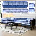 14Pcs Outdoor Cushion Covers Replacement Washable Waterproof UV w/Zipper for 6-Seaters Sofa Patio Slipcovers Set Seat and Back Covers Only (Deepblue Stripe, 23.6x23.6inch)