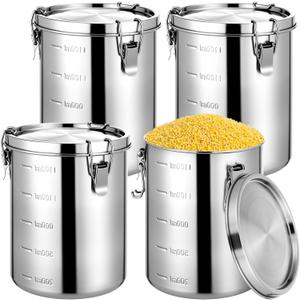 Zopeal 4 Pack Stainless Steel Canisters Set Stainless Steel Airtight Food Storage Containers Metal Containers with Lids Sealed for Tea Coffee Sugar Flour Pantry Baking Kitchen Counter (56 oz)