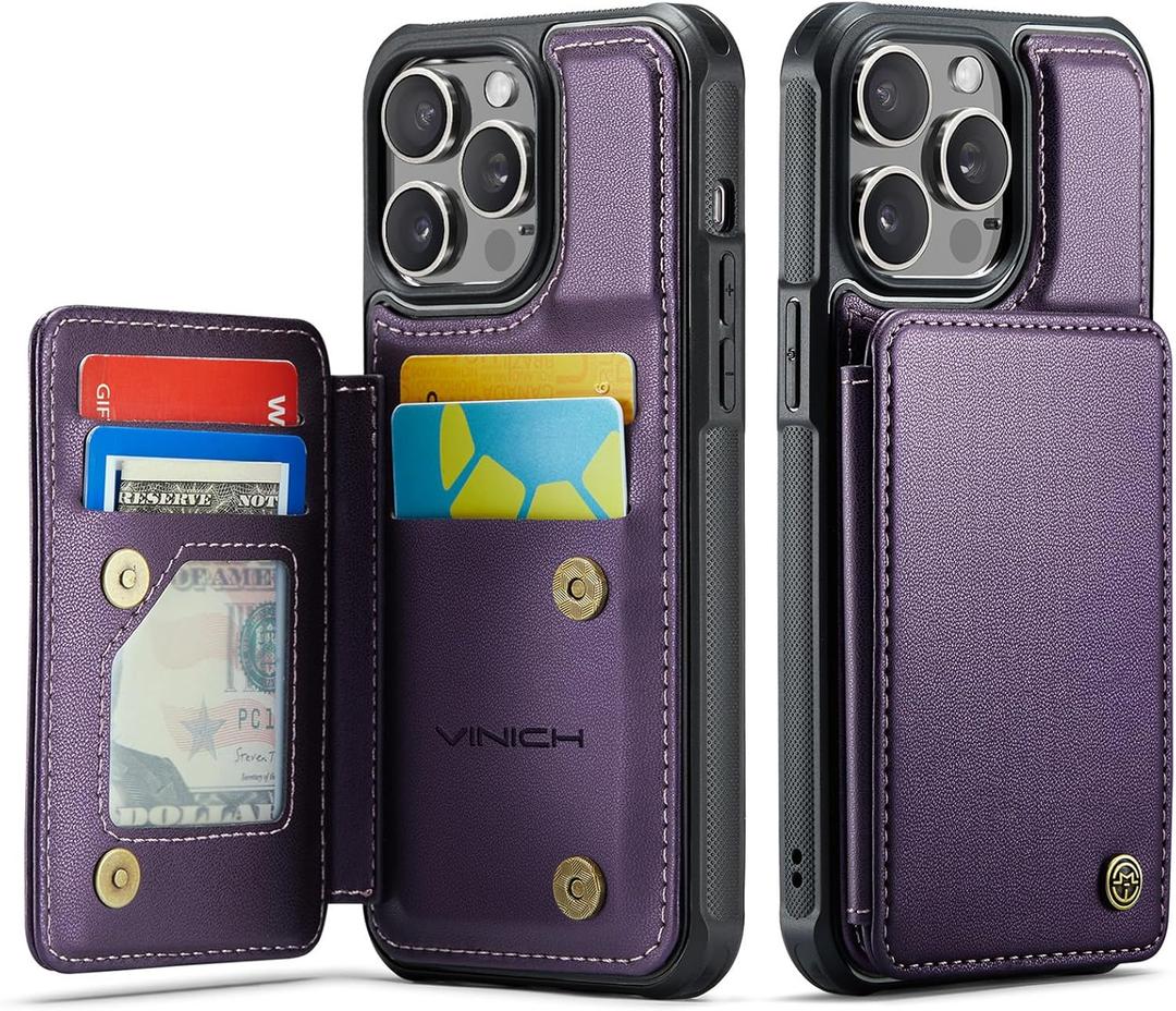 Vinich for iPhone 13 Pro Max Wallet Case with Card Holder, RFID Blocking Credit Slots Kickstand Shockproof Phone Cover for Women Men, Purple