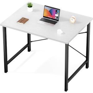 Sweetcrispy Computer Desk, Small Office 32 Inch Writing Work Study Kids Student Teacher Home Bedroom Table with Metal Frame Wood Tabletop - Modern White