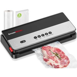 Bonsenkitchen Vacuum Sealer Machine, Multi-Functional Food Sealer with Built-in Cutter & Bag Storage, High-Speed Continuous Working with Globefish Technology, Includes Vacuum Bags & Roll Bag