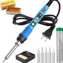Soldering Iron Kit, 80W 110V LCD Digital Solder Iron Pen with Ceramic Heater, Portable Welding Tools with 5pcs Tips, Stand, Solders Wire, Sponge, Paste, for Metal,Electric Repairs, DIY, Blue