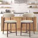 COLAMY Bar Stools Set of 2, Counter Height Bar Stools, Upholstered Counter Stools with Wood Legs for Kitchen Island Dining Room Bar, Beige