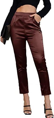 Fakanhui Women's Satin Silky Dress Casual Elastic High Waist Stretch Elegant Pants Trousers XS