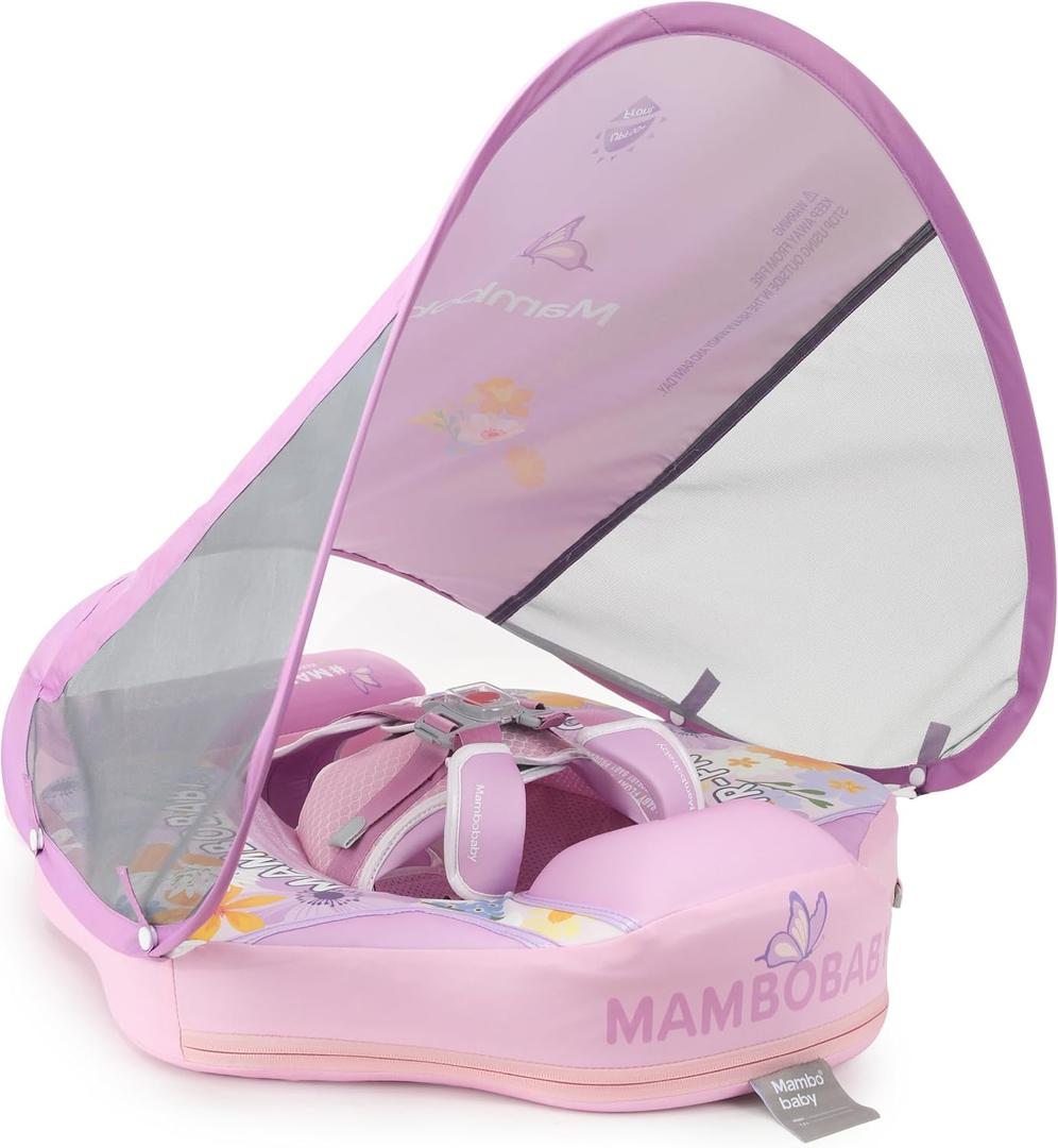 GENTEACO Mambobaby Baby Swim Float with Canopy Non-Inflatable Infant Pool Float with Tail 3-24 Months Avoid Flip Solid Skin-Friendly Material for Toddler Boys Girls, Medium