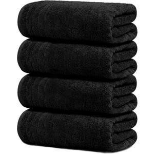 Tens Towels Pack of 4 Extra Large Bath Towels 30 x 60 Inches, 100% Cotton, Larger & Lighter Weight, Quicker to Dry, Super Soft and Absorbent, Perfect for Bathroom, Black