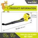 SnapFresh Cordless Leaf Blower with Battery & Charger, 20V Electric Leaf Blower for Lawn Care, Battery Powered Leaf Blowers Lightweight for Patio/Yard/Garden Blowing