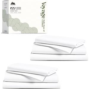 Mayfair Linen 100% Egyptian Cotton Twin Size Sheets Pack of 2 - Luxury 600 Series Voyage Collection Egyptian Cotton Sheets Twin Size (6 PC, White), Soft, Cooling, 16" Deep Pocket Hotel Sheet Set