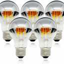 Half Chrome Light Bulb Dimmable 6W (Equivalent 60 Watt) LED Edison Bulb A60 Half Silve Dipped LED Bulb Globe Shape 2700K Warm White Decorative Mirror Light Bulb CRI 90+ E26 Base Pack of 5