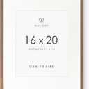 16x20 Picture Frame, Solid Oak 16 x 20 Picture Frame with Mat, 16x20 Natural Wood Frame for Wall Art Photo, (Walnut Set of 1), 16x20 in - 1P