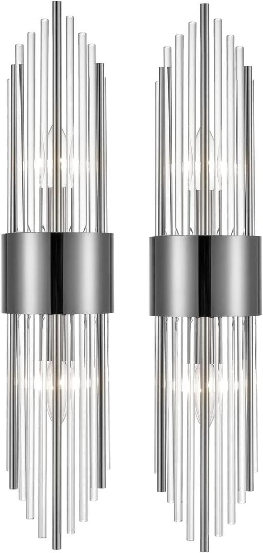 2-Light Modern Wall Sconce Titanium Black Metal with Clear Class Crystal Vanity Wall Sconce Lighting for Bedroom Living Room Bathroom Light Fixtures Set of 2