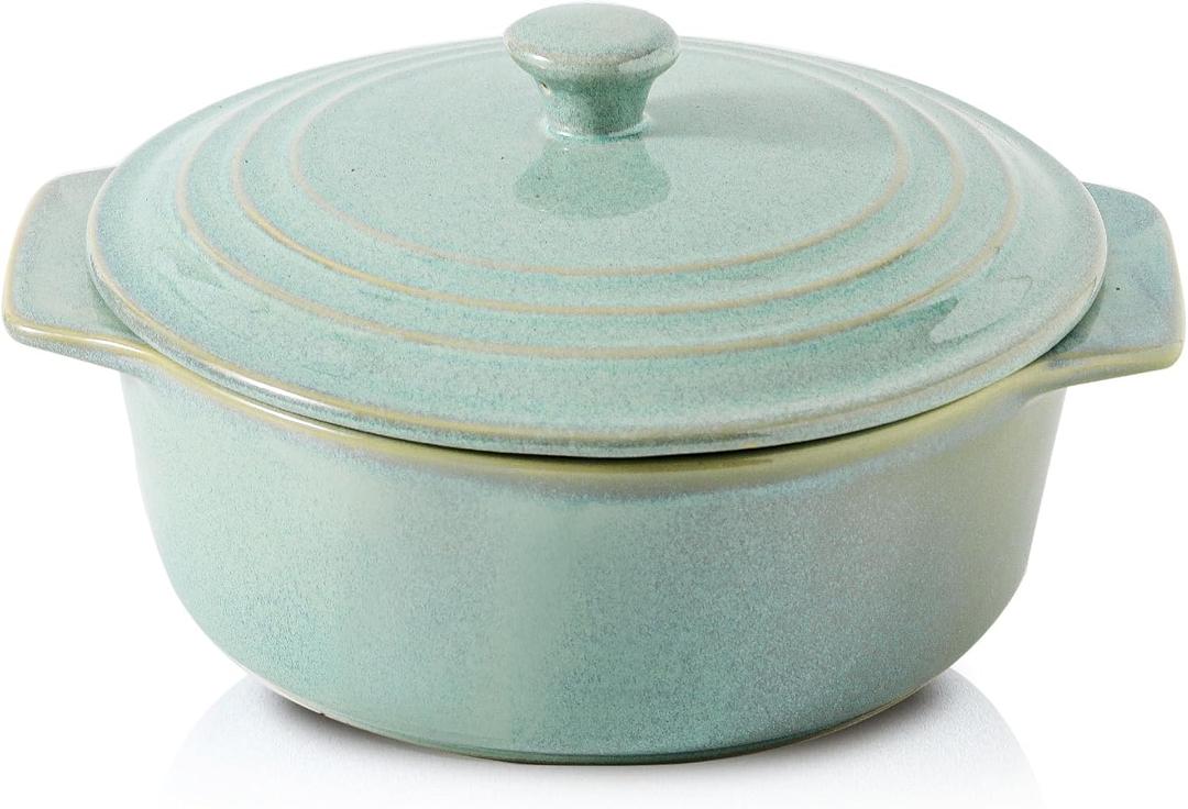 HVH Ceramic Casserole Dish with Lid Oven Safe, 2 Quart Round Casseroles Dish Set, 9 Inches Round Baking Dish with Lid Oven Safe, Deep Casserole Dishes for Oven with Lids for Dinner Party (Turquoise)