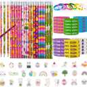110 Pcs Easter Themed Stationery Set, Easter Pencil Bulk with Erasers, Colorful Egg Silicone Wristbands, and Happy Easter Stickers, Colorful Spring Wooden Pencils Erasers Supplies Easter Day Gifts
