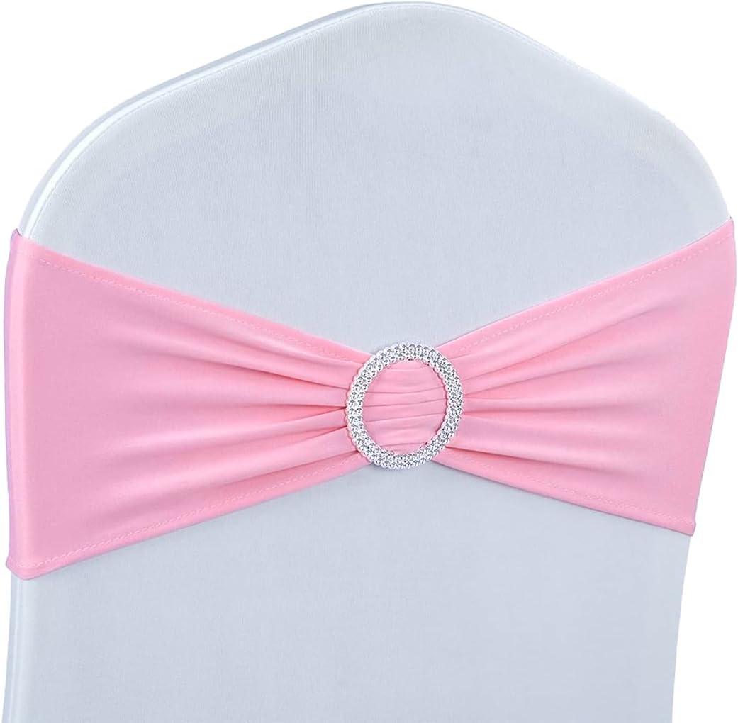100 PCS Spandex Chair Sashes Bands Stretch Chair Ties Bows with Buckle Slider for Wedding Party Banquet DecorationPink