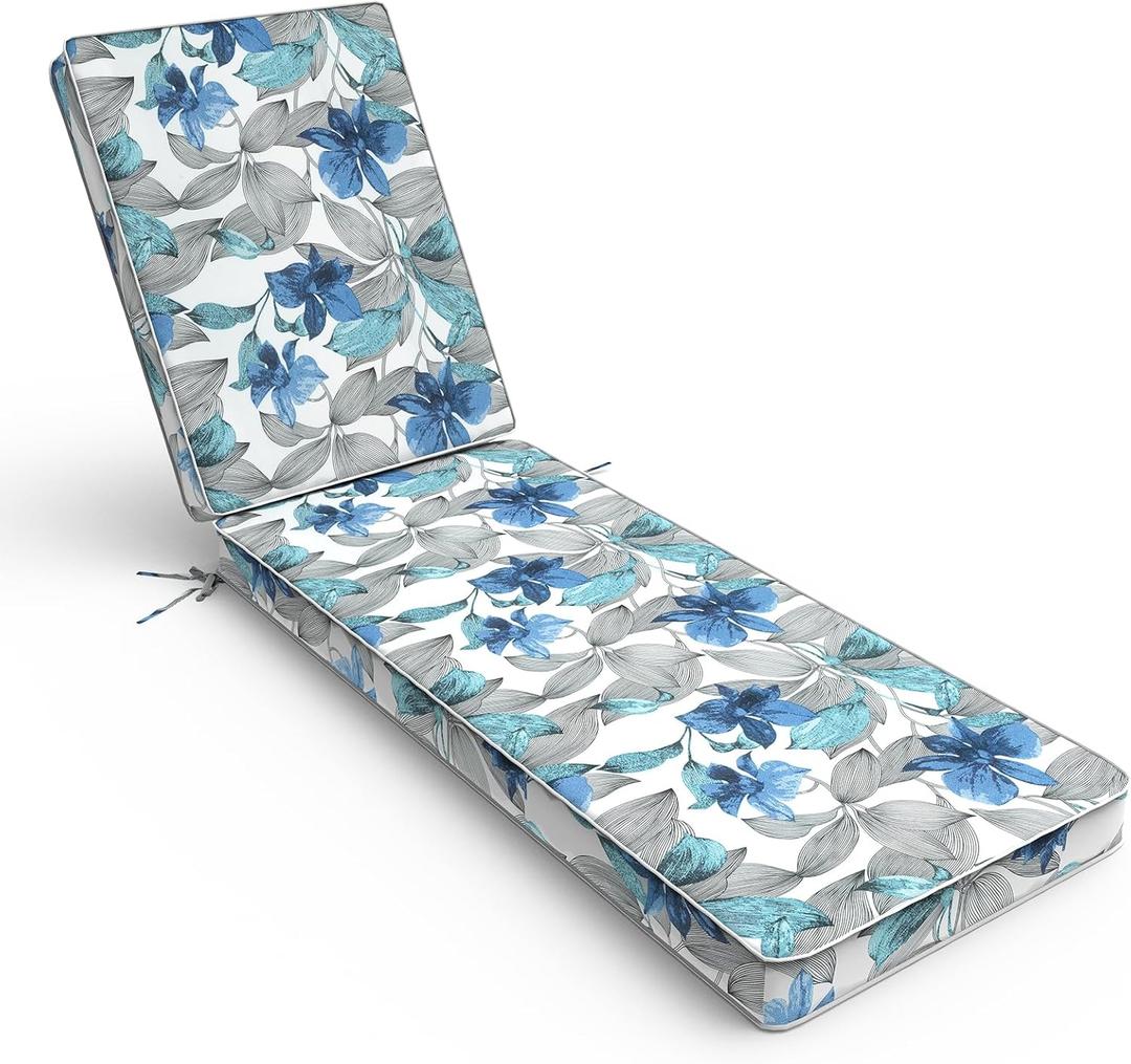 Outdoor Chaise Lounge Cushion for Patio Furniture 72 x 21 x 3 Inch, Water Resistant Patio Lounge Chair Cushion with Straps for Lawn Pool Furniture, 1 Pack, Clemens Noir Blue