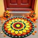 24 Inch Rangoli Doormat Indian Pooja Decorations for Home, Orange Mandala
Ganesh Chaturthi Flower Bathroom Rug with TPR Backing, Diwali Varalakshmi Mehndi Decor for Entrance Housewarming Wedding Gift
