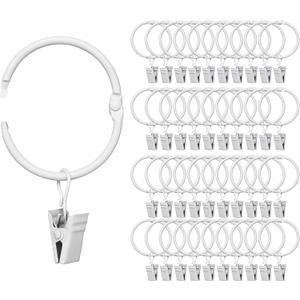 Fivebop 40 Pack Rings Curtain Clips Rustproof Metal Window Drapery Decorative Clips Vintage Heavy Duty Eyelet Curtain Rods Hangers Rings with Hooks, 1.5In Inner Diameter (White-Open)