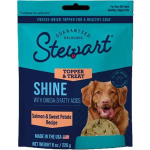 Stewart Freeze Dried Dog Food Topper, Shine, Salmon and Sweet Potato Recipe, 8 Ounce Pouch, Omega-3 for a Healthy Coat (EXP 06/10/26)