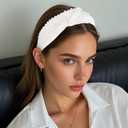 YISSION White Knotted Headband for Women - Wide Pearl Embellished Hair Hoop, Stylish Hair Accessory for Daily Wear, Weddings & Casual Outfits
