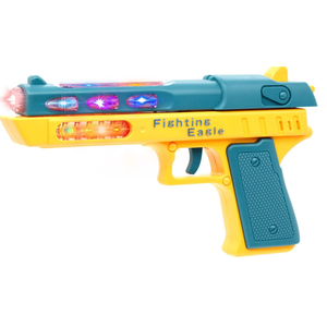 Light Up Pistol Toy  Hand Gun Toys with Dazzling Electric LEDs Light & Fighting Sound & Unique Telescopic Action, Great Party Favor, Gifts for Boys and Girls (Batteries Not Included) (Green/Yellow)