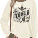 ASTANFY Cow Skull Western Sweatshirts For Women Country Western Outfits Cowgirl Pullover Sweatshirts (Beige, XXL)