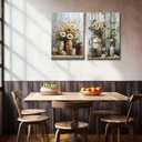 Farmhouse Daisy Floral Canvas Wall art Vintage Rustic Painting Prints Country Flower Still Life Botanical Wall Decor Rust Color Watering Can Poster Picture for Bathroom Living Bedroom Wood Framed