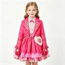 Wicked Wonderland Bridget Pink Costume Queen of Hearts Halloween Outfit with Jacket Dress & Accessories (Pink, S)