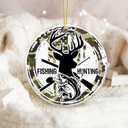 3 x Fishing & Hunting Ornament 2025  Camo Outdoor Sportsman Christmas Ornament for Men, Dad, Grandpa, or Husband  Patriotic American Flag Deer & Fish Design, Hunter Fisherman Gift