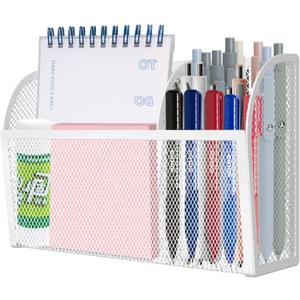 Magnetic Pencil Holder Magnetic Shelf for the Whiteboard 3-Grid Mesh Magnetic Pen Holder for Refrigerator Magnetic Organizer Locker Accessories Organizer for Office (White)