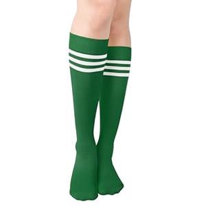 Nirohee Slouch Scrunch Socks Women, Green Slouchy Socks With White Three Striped for Women Girls, Mothers Day Gifts for Mom Wife Daughter, Long Sock High Boot Knit Sock