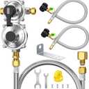 RV Propane Regulator 2 Tank 18" Hoses with 48" Stainless Braided Extension Hoses, 2-Stage Manual Changeover LP Propane Gas Regulator with Gauge for RVs Vans Trailers Campers