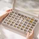 48 Grid Earring Organizer and Storage: Velvet Jewelry Tray with Lid, Jewelry Box for Studs, Earrings, Rings, Necklaces, Dresser & Vanity, Earrings Case for Girls, Women, 13"x8.6"x2.4", Beige