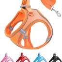 S Orange Soft Mesh Dog Harness and Leash Set,No Escape Puppy Harnesses for Training Walking Reflective Adjustable Puppy Vest for Small Medium Dogs, Cats (Orange, S)