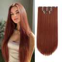 Hair Extension Clips Straight Invisible 26 Inch Long Thick Synthetic Clip in Extensions 5PCS Soft and Beautiful Copper Red Hairpieces Heat Resistant for Women Weddings Party Daily Use 8.1 Oz