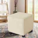 Ottoman Cover Square Velvet Storage Ottoman Slipcovers Thick Stretch Footrest Foot Stool Covers Protector with Elastic Band(Small-Beige)